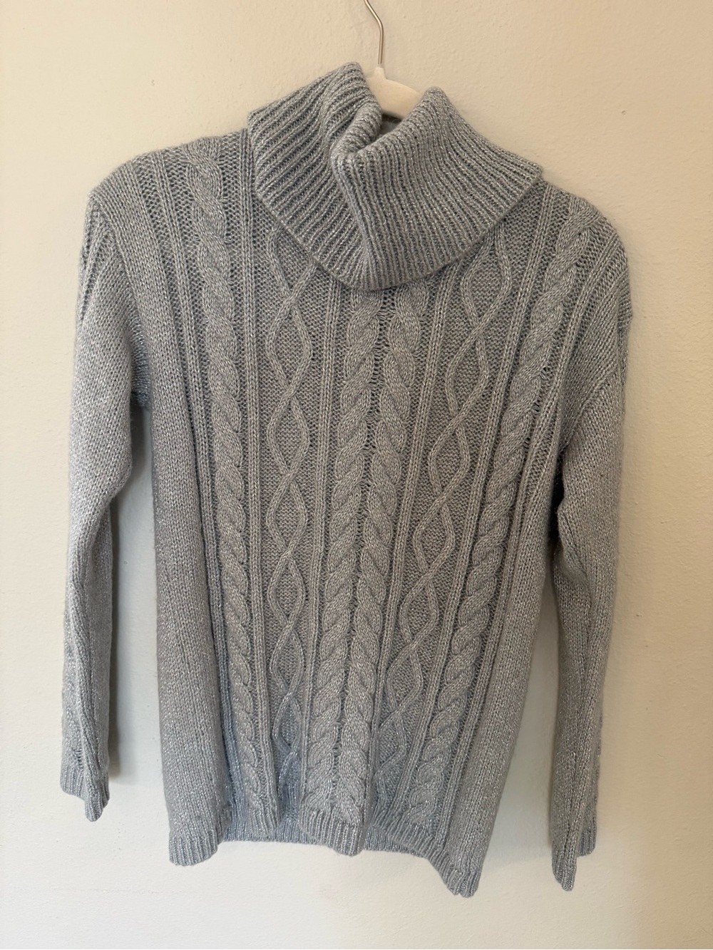 Talbots Petite Metallic Silver Ribbed Turtleneck Sweater